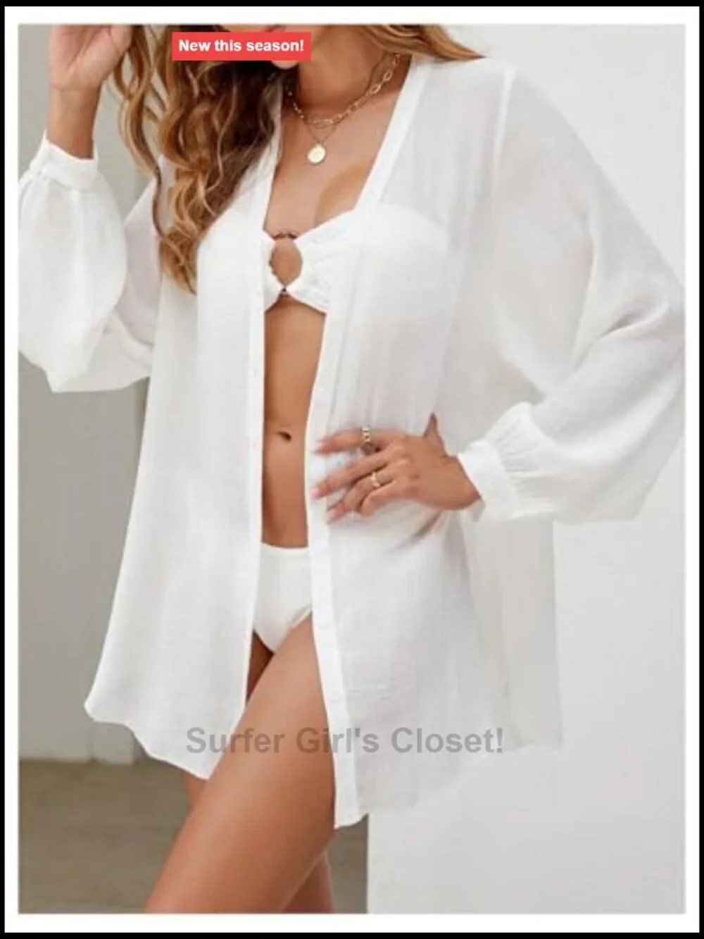 Sheer Kimono Cover Up V Neck Long Sleeve Button Down Beach Shirt